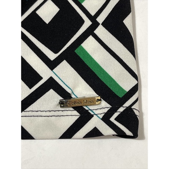 CALVIN KLEIN Women's S Polyester Spandex Drape Neck Blouse White Black Green - Picture 6 of 6